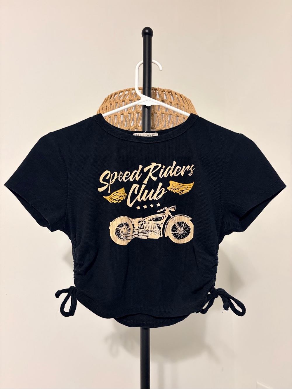 Black Speed Riders Club Side-Tie Graphic Tee